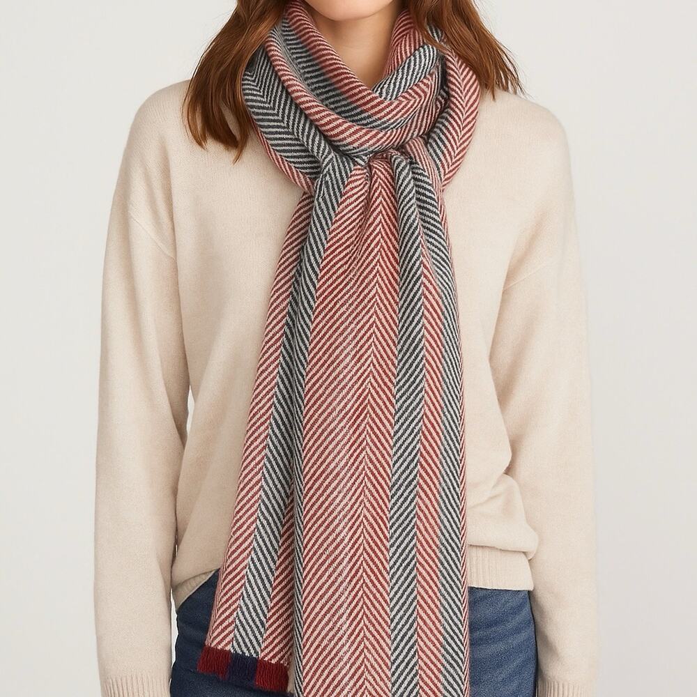 BP. Two Tone Herringbone Scarf In Burgundy Multi.  Fringe, super soft, winter